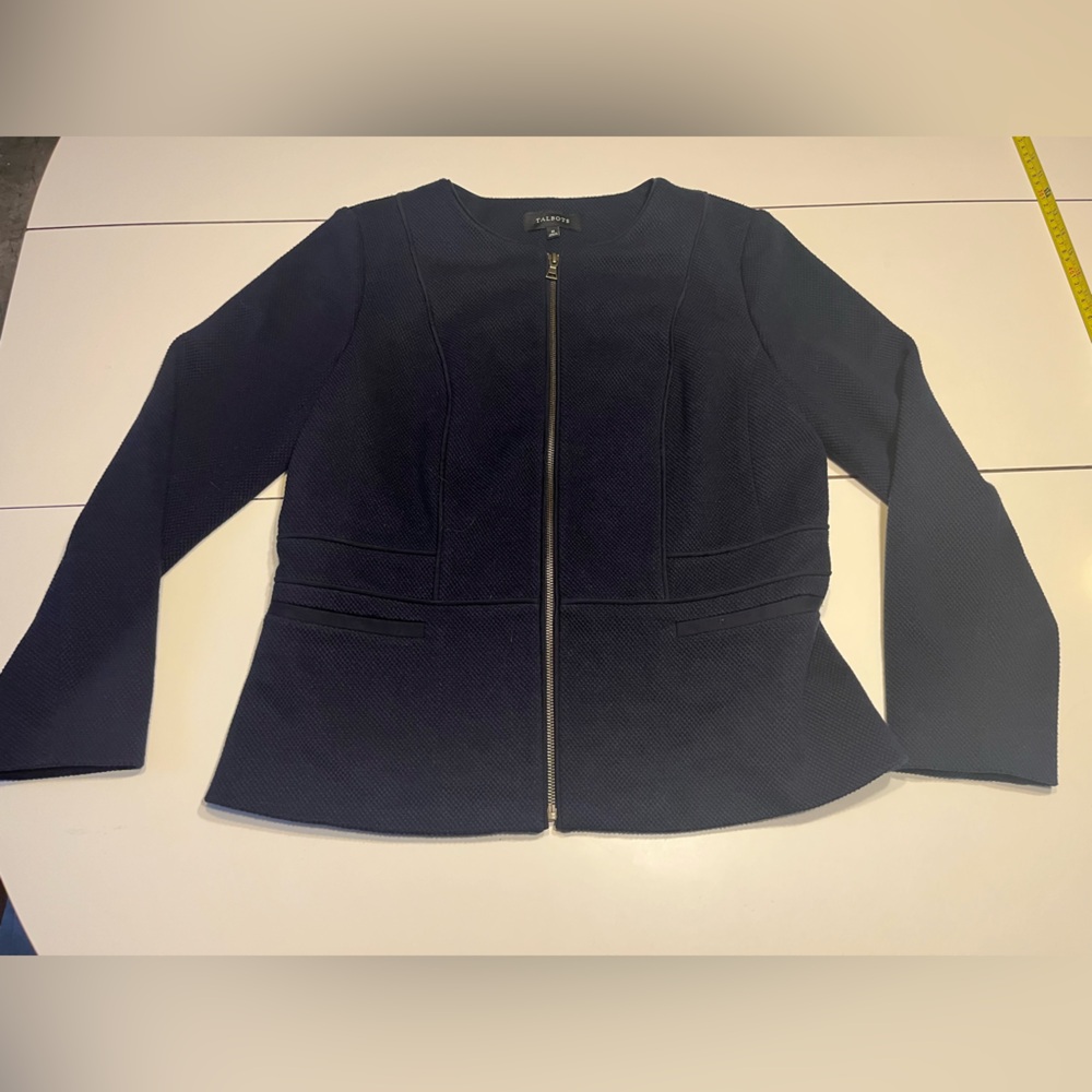 Talbots size 12 navy blue zipper closure suit jacket